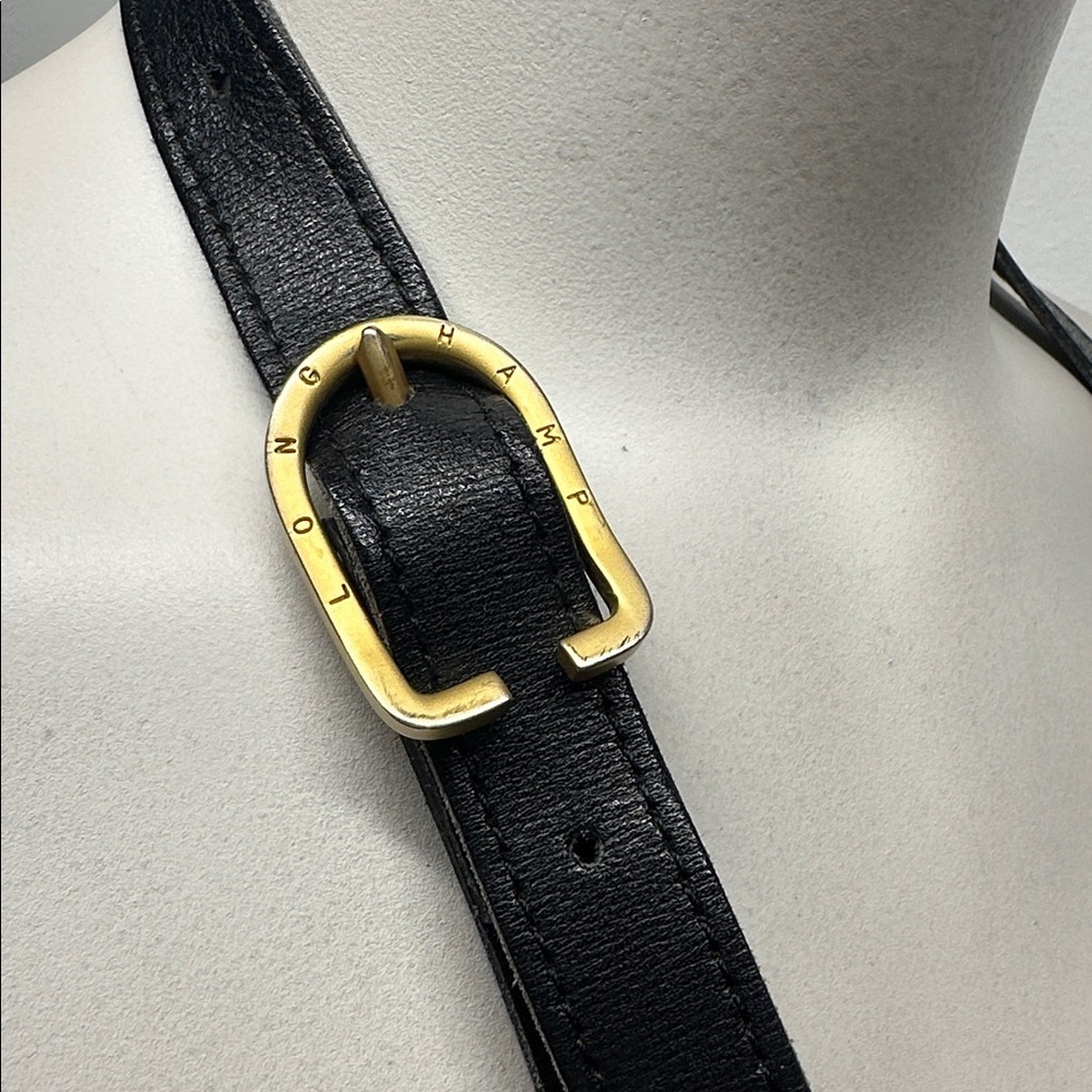 Longchamp Roseau Purse Leather Messenger Shoulder Bag Black Gold Vintage - Picture 7 of 15